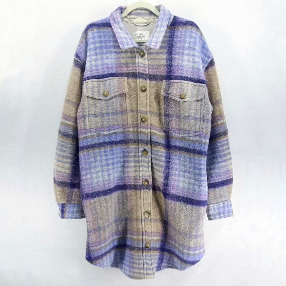 Aritzia Wilfred Free The Ganna Lilac Wool Long Shirt Jacket Oversized X-Large